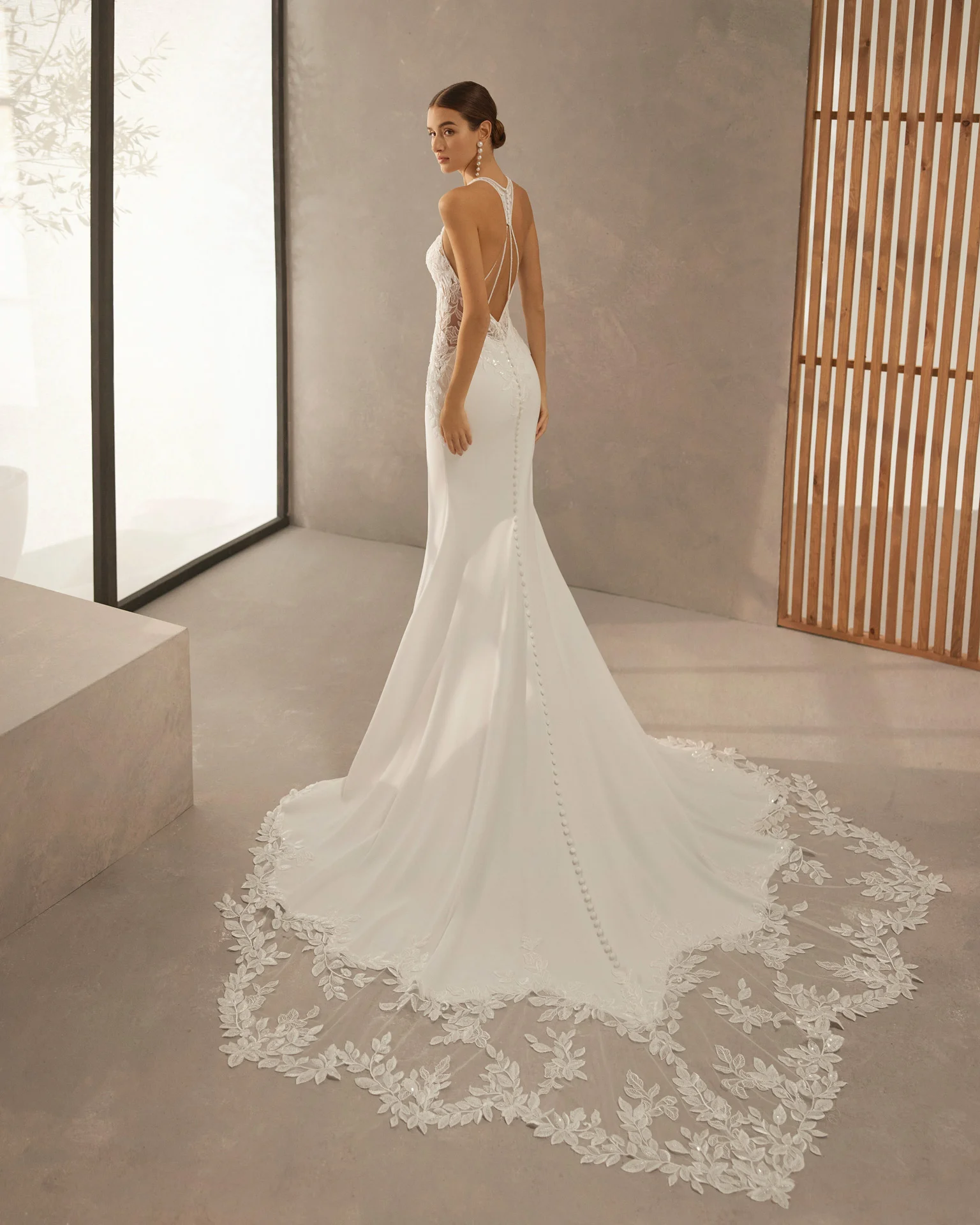 fitted wedding dress with lace train