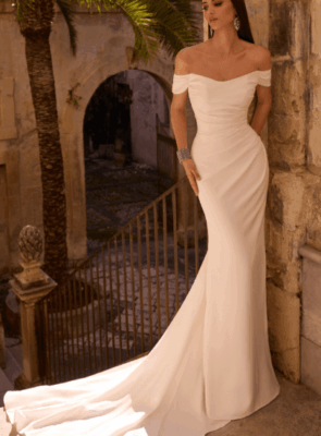 bardot fitted wedding dress