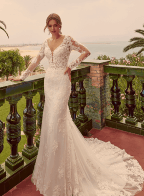 Fitted long sleeved wedding dress