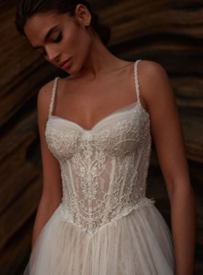 Embellished bodice of Eloria wedding dress by Milla Nova